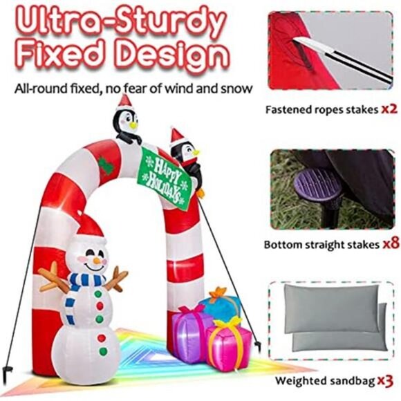 8 FT Inflatable Fun Snowman Penguin Gift Box Christmas Decorations - Picture 2 of 6